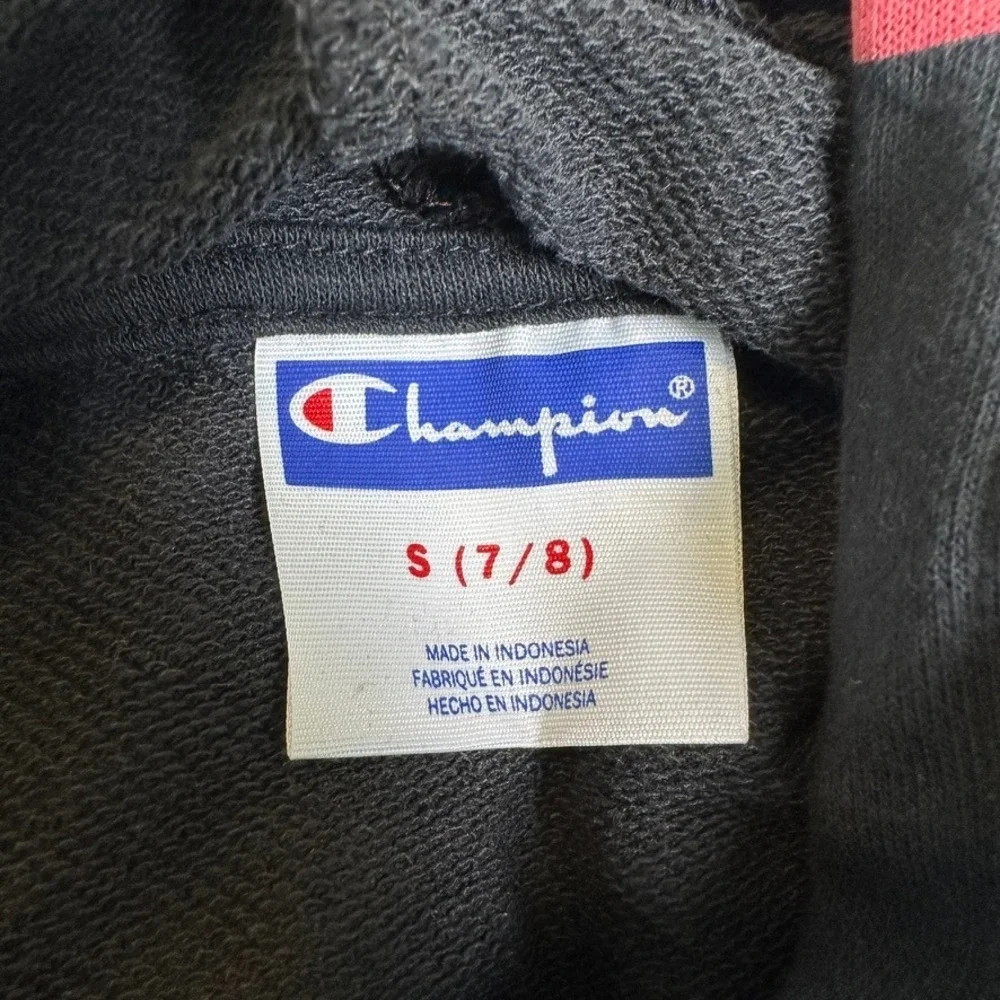 Champion Kids Big C AOP‎ Black Hoodie Sweatshirt Size S 7/8 404601 Multicolor